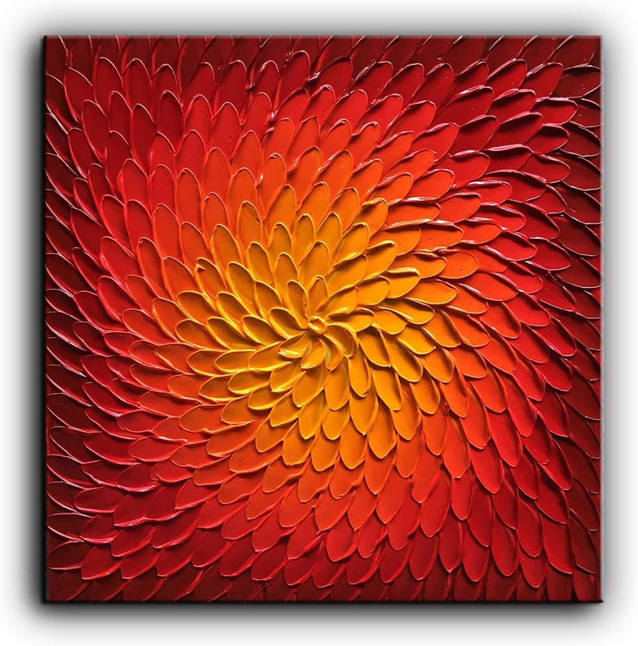 baccow 2424inch Red Metal Wall Art Canvas Painting 3D Abstract Artwork Framed Wall Painting Pictures Modern Home Decoration Paintings for Living Room Bedroom Bathroom Handmade Wall Decor