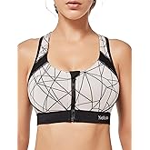 Yvette Racerback Sports Bras for Women High Impact Front Zip Supportive Wireless Workout Bra