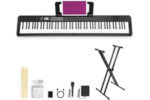 RIVVTA 88 Key Keyboard Piano Compact Full-size Velocity-Sensitive Keys Portable Digital Electric Piano Keyboard Kit with Double x Stand Sustain Pedal Stand Microphone Sticker Black