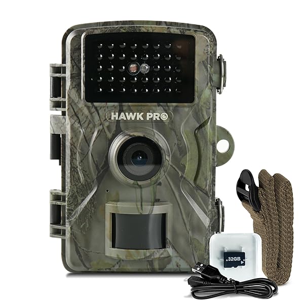 HAWKPRO DL-002 TRAIL CAMERA (NON-CELLULAR) – 60MP GAME CAMERA WITH NIGHT VISION MOTION ACTIVATED WATERPROOF IP-66, 0.3S TRIGGER TIME & 120° WIDE ANGLE – TRAIL CAM W/ 32GB CARD, USB CABLE & STRAP