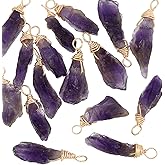 FINGERINSPIRE 16pcs About 28mm Natural Amethyst Pendant Bulk Irregular Amethyst Charms Raw Amethyst Copper Wire Wrapped Pendants Natural Stone Healing Crystal Gemstone Charm for Jewelry Making