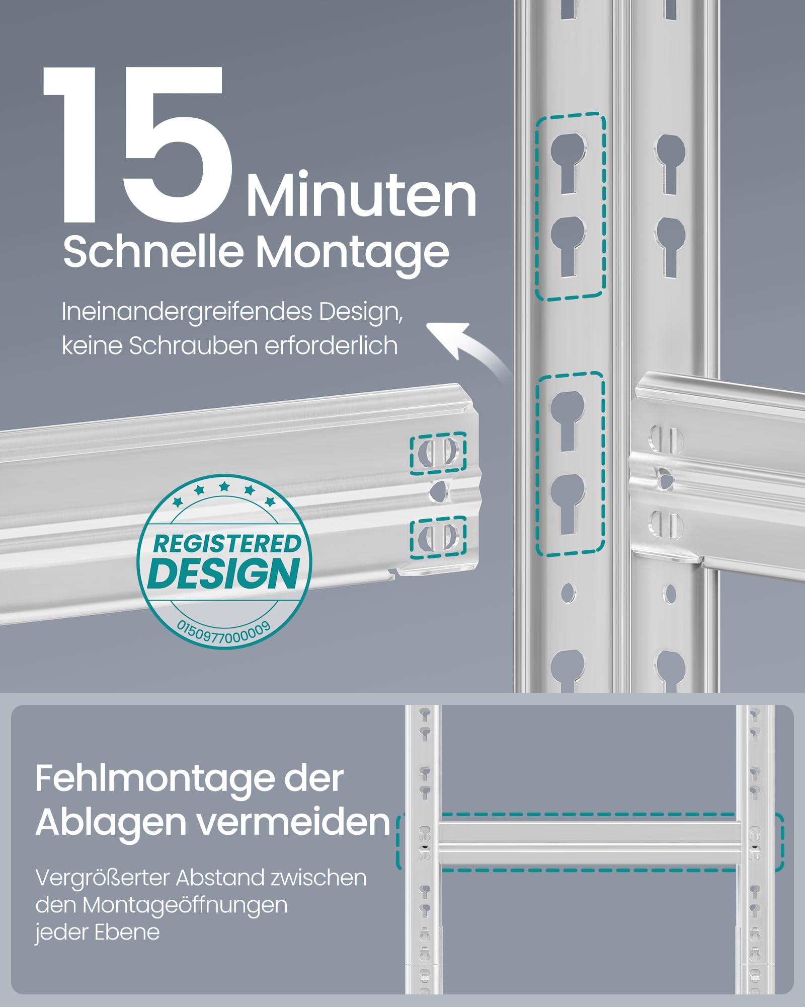 SONGMICS Schwerlastregal, 2er Set, Kellerregal, 40 x 90 x 180 cm, bis 875 kg belastbar, einfache Montage, Lagerregal, verstellbare Ablagen, Lagerregal, silbern GLR455E01 3