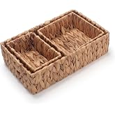Water Hyacinth Rectangular Storage Basket for Organizing Natural Wicker Baskets for Shelves Pantry Bathroom Set of 3