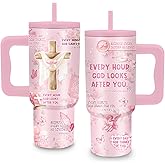 xiiai Christian Gifts for Women - 24oz Pink Bible Verse Cup with Handle, Inspirational Religious Tumbler, Insulated Stainless Steel Travel Coffee Mug, Christmas Birthday Gifts for Women Girls