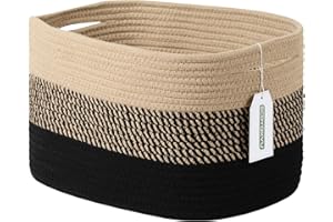 ECDYQXVU Cotton Rope Storage Basket, 15x10x9 Inches, Woven Basket for Shelves, Clothes, Toys, Towels, Books, and Laundry, Dur