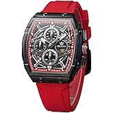OLEVS Tonneau Square Mens Watches, Fashion Large Face Silicone Band Watches for Men, Multifunctional Chronograph Quartz Men Waterproof Watch