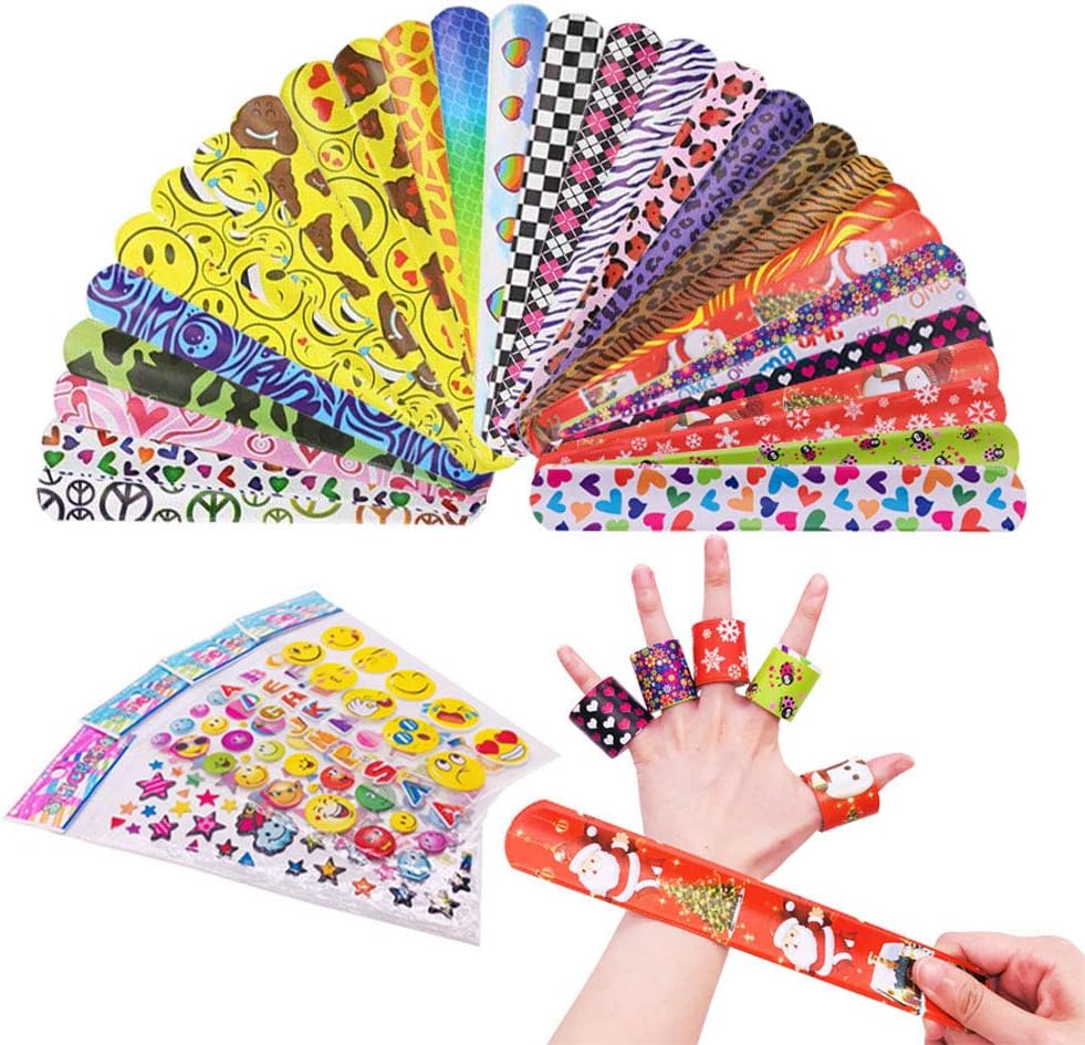 beheart Slap Bands 76 Pcs Snap Bands for Kids Party Bag Pack Slap Bracelets with Colorful Hearts Animal Perfect for Birthday Christmas School Party