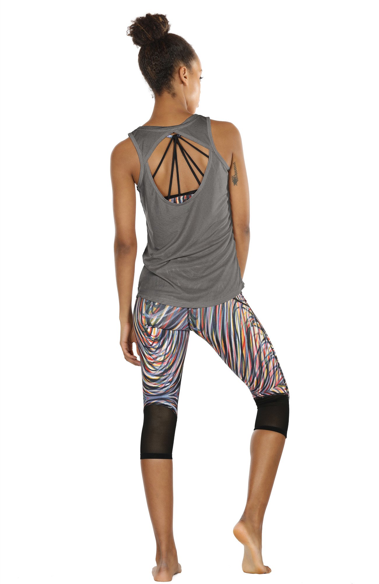 icyZone Yoga Tops Activewear Workout Clothes Open Back Fitness Racerback Tank Tops for Women (L, Grey)