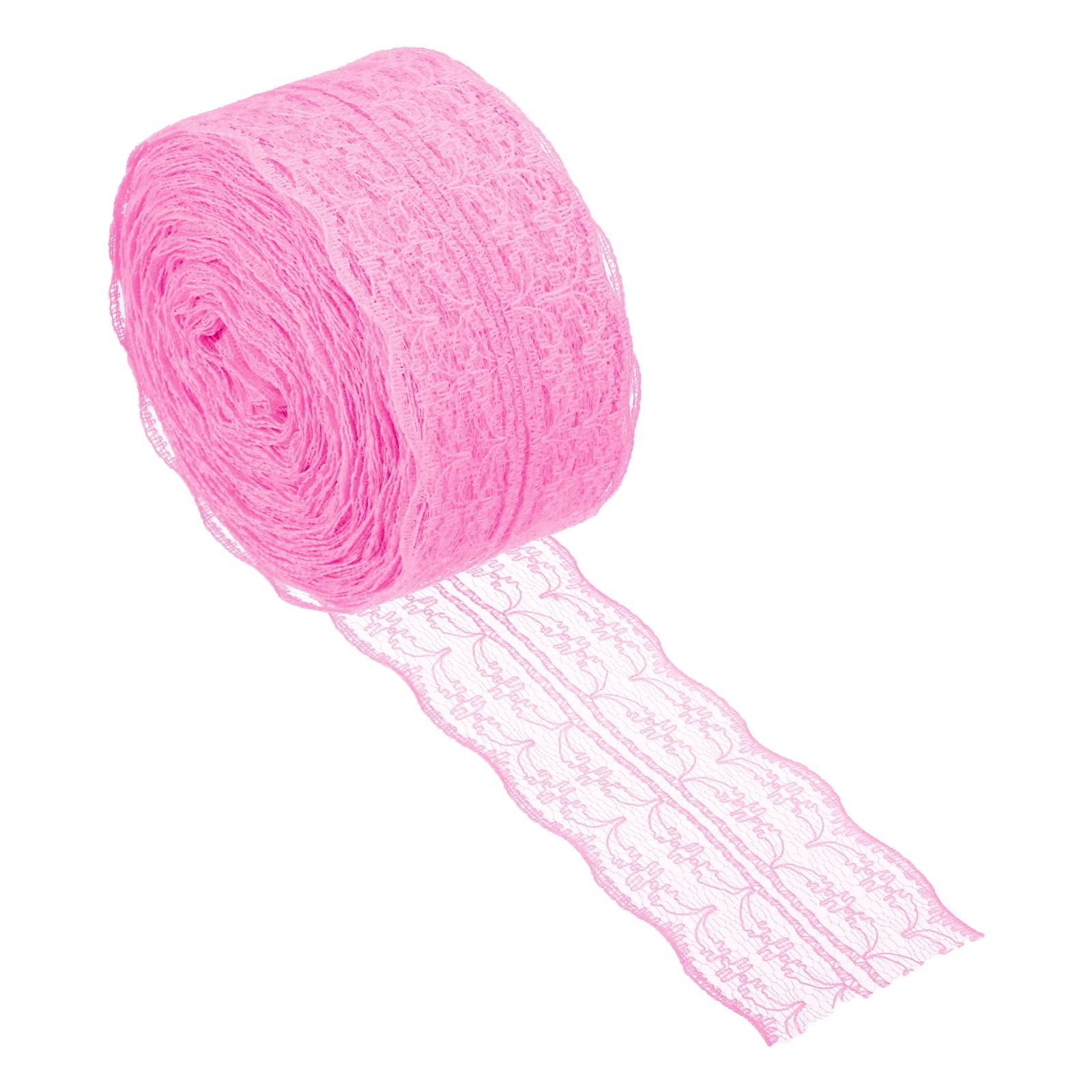 PATIKIL 1.8 Inch x 25 Yards Lace Trim Ribbon, Non-Stretch Lace Sewing Roll Gift Package Floral Wrapping for Party Home Decoration Dress Craft, Dark Pink