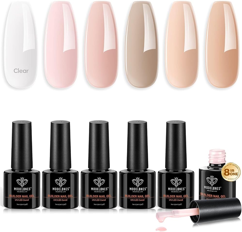 Modelones Builder Nail Gel 6 Colors 8-in-1 Pink Brown Set 7ml each