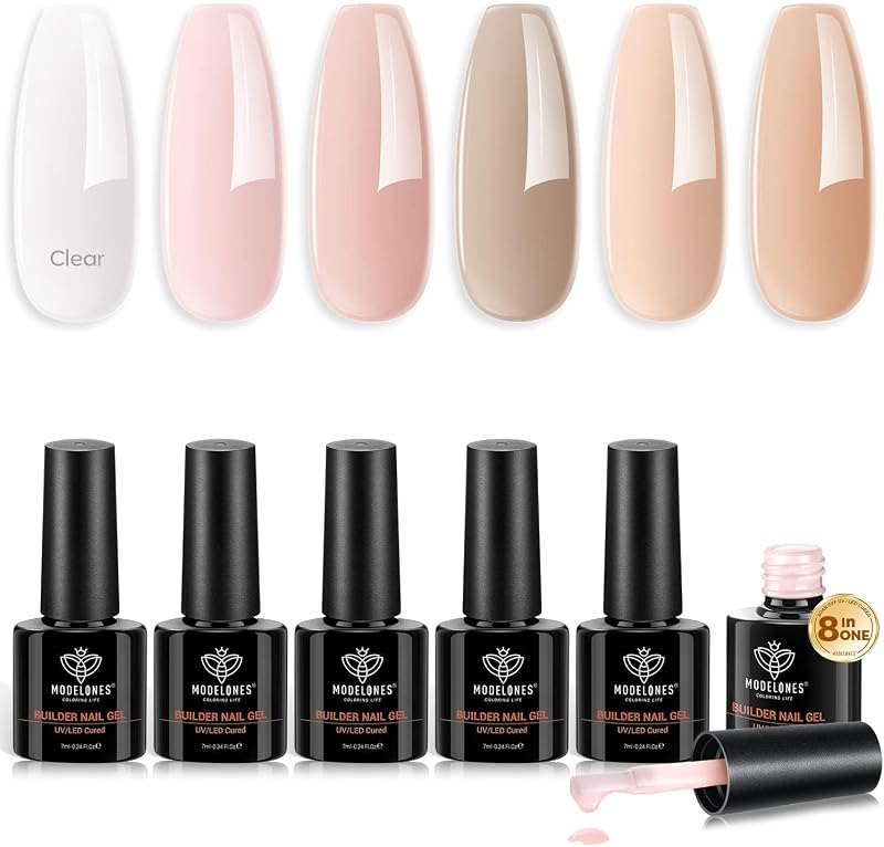 Modelones Builder Nail Gel 6 Colors 8-in-1 Pink Brown Set 7ml each