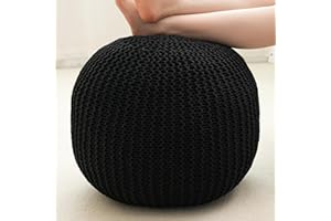 Yueyocici Pouf Ottoman Stuffed Round Modern Foam Filled Foot Rest Poufs for Living Room Chair Decorative 20 X 14 Inches Boho Relax Stool for Wedding Christmas Party, (Black, 20 Inch)