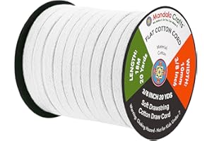 Mandala Crafts White Flat Drawstring Cord Drawstring Replacement, 3/8 Inch 20 YDs White Soft Drawstring Cotton Draw Cord Hoodie Sweatpants Drawcord Replacement