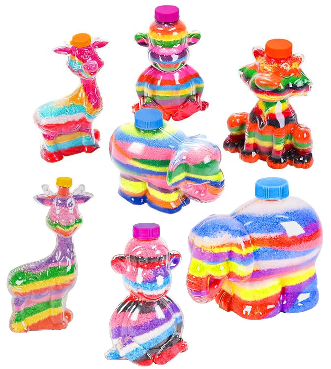 4E's Novelty, Large Animal Sand Art Bottles Assortment, Pack of 12, Great Sand Arts & Crafts for Parties and Kids Projects, Varity of Animals Shapes.