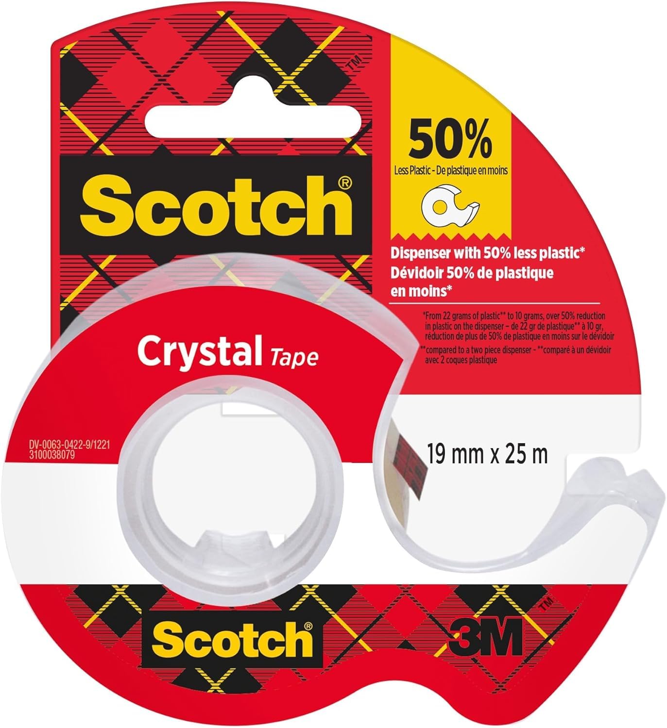 Scotch Crystal Clear Tape, 1 Roll on Handheld Dispenser, 19 mm x 25 m - Provides a Strong and Permanent Bond — image 1