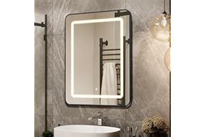 APRILSOUL 24X30 Inch Black Bathroom Medicine Cabinet with Mirror, Recessed or Surface Lighted Medicine Cabinet with 3 Colors Temperature, Dimmable Light