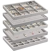 DIOMMELL 5 Pack Stackable Velvet Jewelry Trays Organizer, Jewelry Display Storage Box Showcase Holder Dresser Drawer Organizer for Earring Necklace Bracelet Ring Accessary, Grey