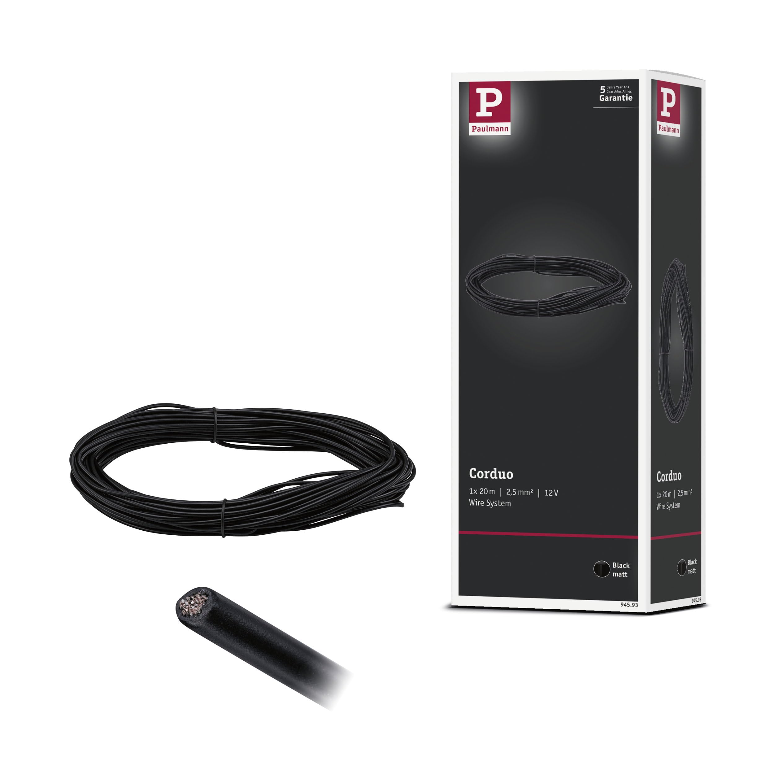 Paulmann Tension Cable Corduo 20m Insulated 2.5mm² Black Cable Rail
