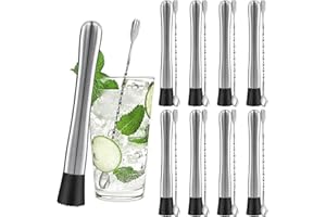 16Pcs Stainless Steel Cocktail Muddler and Mixing Spoon, 8 Inch Professional Grade Cocktail Muddler and 10 Inch Mixing Spoon 