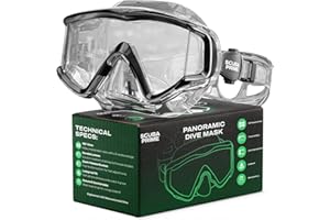 Scuba Prime Pano 3 Scuba Diving Mask, Tempered Glass Snorkel Mask Three-Window Scuba Mask No-Leak Dive Mask Silicone Skirt Diving Mask for Snorkeling and Scuba Use