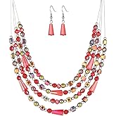 Errally Layered Beaded Statement Necklace Multi Strand Crystal Beads Collar Necklace and Earring Sets for Women Fashion Costume Jewelry Set Gifts for Her