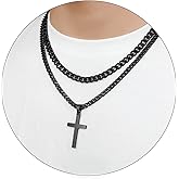 SENRAN Layered Cross Necklace for Men Boys Stainless Steel Layered Cuban Link Chain 16-24 inch Christian Cross Pendant Religious Jewelry Gifts