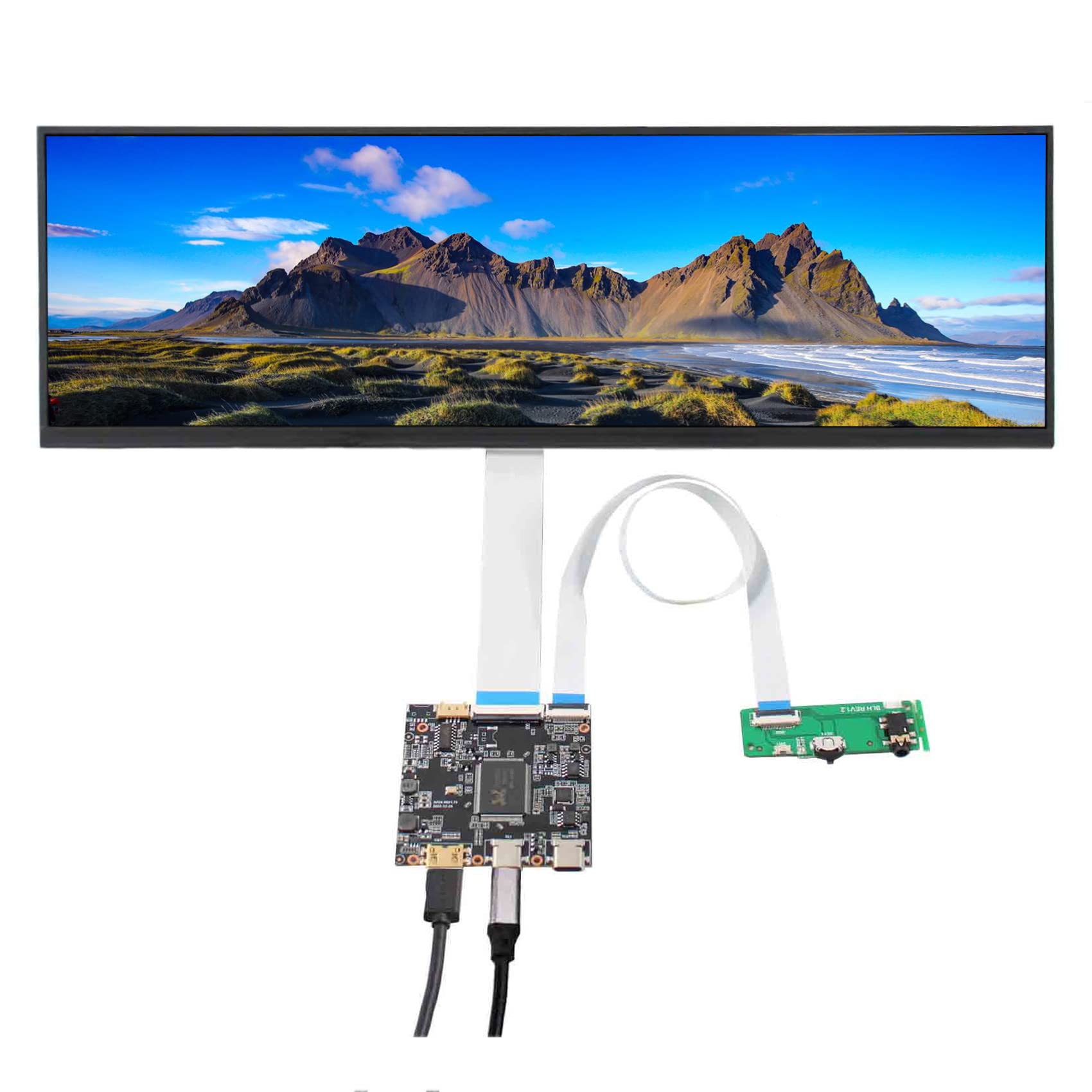 VSDISPLAY 14.5 Inch 2560x720 2K LCD Screen VS145T-001T Display Panel with USB-C LCD Driver Board VS-AP2K for DIY Game PC Work Bar Display Panel