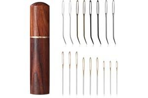 17pcs Large Eye Sewing Needles Kit with Wooden Case, Stainless Steel Large Eye Blunt & Bent Tapestry Needles for Hand Knittin