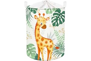 Clastyle 45L Cute Giraffe Birds Green Leaves Nursery Hamper Animal Round Toy Clothes Storage Basket for Kids Room