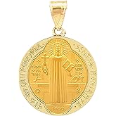 CROSS + CROWN Premium 14K Yellow Gold Saint Benedict Pendant, Durable Double-Bonded 14K Pendant for Necklace, Women & Mens Gold St Benedict Medal, Handcrafted Religious Jewelry in the USA, 7/8 inches