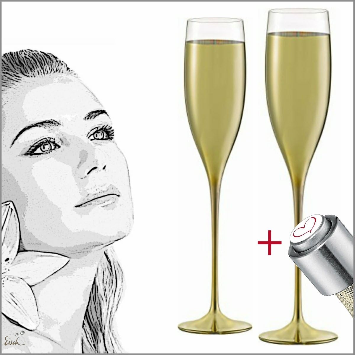 Eisch Champagne Exclusive Gold 180 ml Set of 2 in Gift Box + + + Exclusive FREE PRODUCT + + + Champagne Glass Flutes Champagne Flute Champagne Flute Glasses Champagne Glass Champagne Flutes Gold Plating Real Gold Gold Finish Exclusive Top Quality Unusual Slim Thin Festive Brand Elegant Crystal Glass Wedding Groom Luxury Hand-Made Luxury Polished Engraved Handmade Handmade Hand Made Vaten Tins Day Engagement