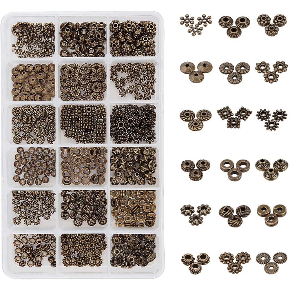 PH PandaHall 540pcs Antique Bronze Tibetan Style Bead Spacers for Bracelet Necklace Jewellery Making, Zinc, Square, Flower — image 1