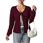 SOLY HUX Women's Tie Front Cardigan V Neck Long Sleeve Cable Knit Fall Sweaters Top