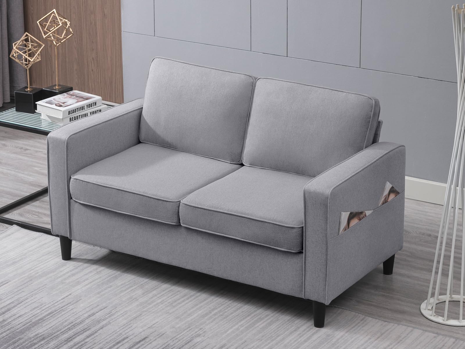 PUREMIND Grey Loveseat Couch for Small Spaces,Cozy