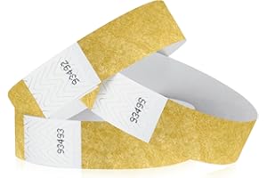 100 WristCo Gold Tyvek Wristbands for Events - Comfortable Tear Resistant Paper Bracelets ID Wrist Bands for Concerts Festivals Admission Party Identification