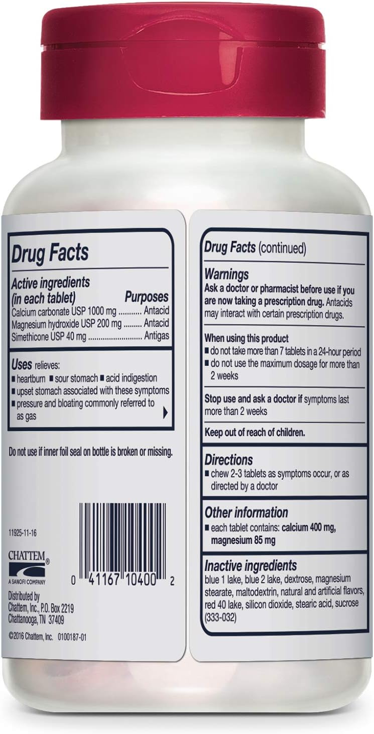 Rolaids Advanced Antacid Plus Anti Gas Tablets Mixed Berry, 60 Count: Health & Personal Care
