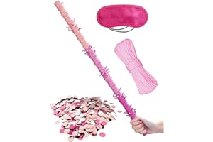 LAKINGO 31 Inch Pinata Stick, Pink Piñata Stick with 5M Rope, Blindfold, and Pink Confetti, for Kids Birthday Pinata Party