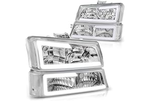 Auto Dynasty 4PCS LED DRL Headlight Lamps Compatible with Chevy Silverado Avalanche 1500 2500 3500 03 04 05 06 / Chevy Silverado Classic Models 07, Driver and Passenger Side, Chrome Housing Clear Lens