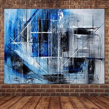 Zfdyh Pintado A Mano Moderno Cuadro De Pared Abstracto Azul