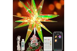 ANGELHALO Christmas Tree Topper, 16.5" LED Moravian Star Tree Topper App Control Music Sync Christmas Tree Topper with Remote, Color Changing LED Christmas Lights for Indoor/Outdoor