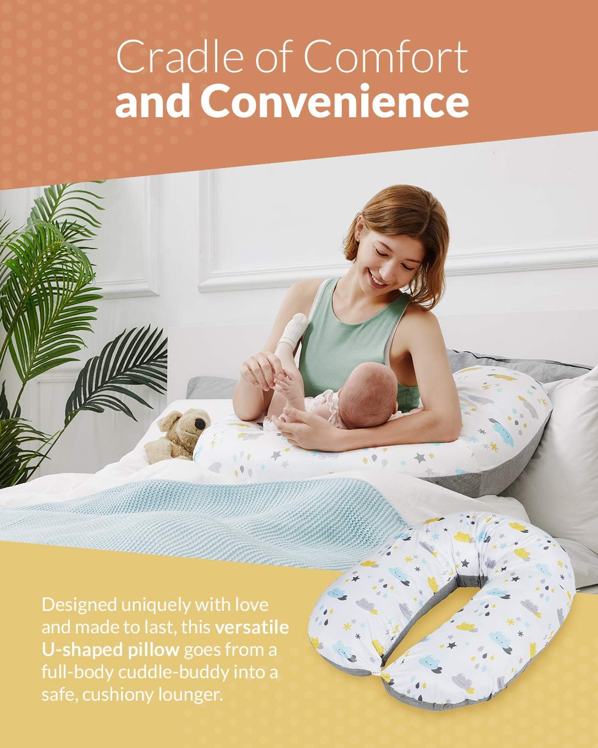 Unilove Pregnancy Pillow - Hopo 7-in-1 Full Body Maternity & Baby Pillow Converts to Newborn Lounger, Made w/ Soft Breathable Materials Perfect for Sleeping, Breastfeeding & Sitting, Bamboo Gray: Kitchen & Dining