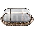 RTNLIT Nautical Bulkhead Light Fixture, Antique Copper Outdoor Wall Light Fixture for Wall or Ceiling, Wet Location for Sauna Room, (Grid Oval, with Frosted Glass Lens, E27 Base)