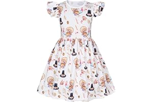 WonderBabe Christmas Dresses for Girls Toddler Xmas Tree/Santa Hat Print Dress Flutter Sleeve A-Line Casual Sundress
