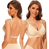BOUFOR Deep V Neck Backless Bras for Women Padded Bralette Push Up Seamless Wire-Free Low Back Bra Convertible Straps