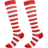 Junely Compression Socks for Women Knee High Striped Polka Dot Stockings | Running Athletic Nurses Pregnant Women Work Support Travel Flight Sports Cosplay Costume Accessories Gifts