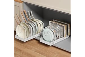 2 Pack Pots and Pans Organizer Under Cabinet, Pull Out Organizer for Kitchen Cabinets,with 8 Adjustable Dividers for Pot Lid,