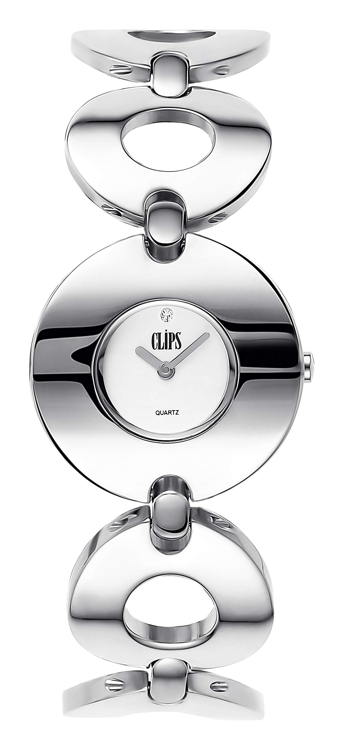 Clips Women's Quartz Watch with White Dial and Silver Metal Strap 553-2012-88