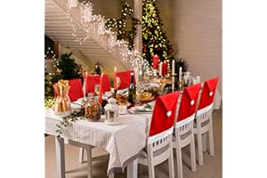FUSHENMU 6PCS Christmas Chair Covers,Red Christmas Santa Claus Hat Xmas Chair Slipcovers Sets for New Year Dinning Room Decoration