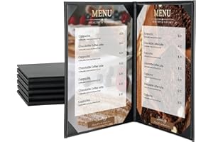 AMGSH 6 Pack 2 View Menu Holder Menu Covers 8.5" x 11" | Restaurant Menu Covers Diploma Cover Black Leather Menu Sleeves Book Style for Restaurant Coffee Bars Wine List Fit for Letter Size Paper