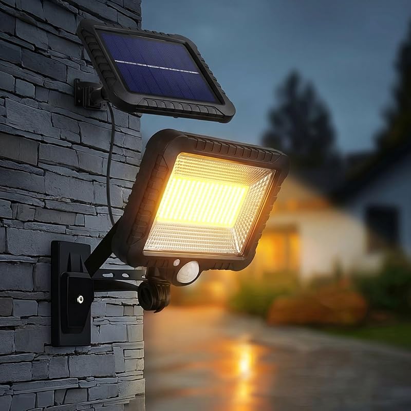 MCE438 Lampada Faretto LED Solare con Sensore di Movimento e Crepuscolare 5W 6000 K Esterno Cortile (1x Faretto)